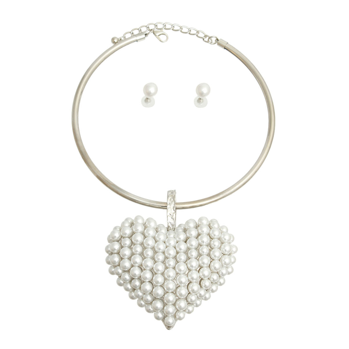 Pendant White Pearl Domed Heart Chunky Necklace