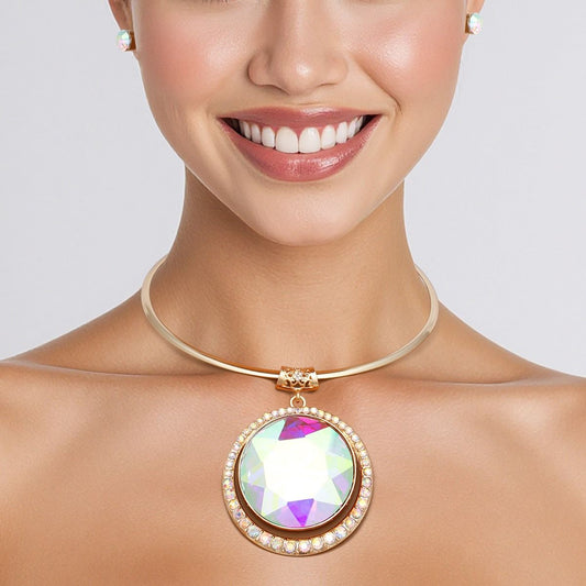 Choker Gold Formal Aurbo Round Radiant Pendant