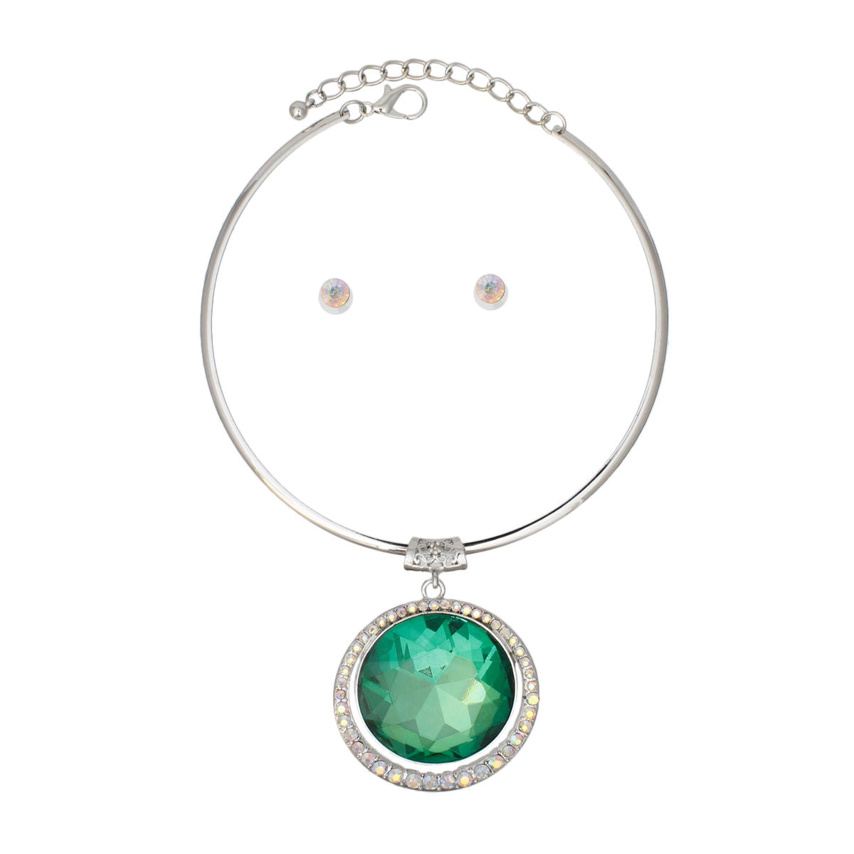 Choker Silver Formal Green Round Radiant Pendant