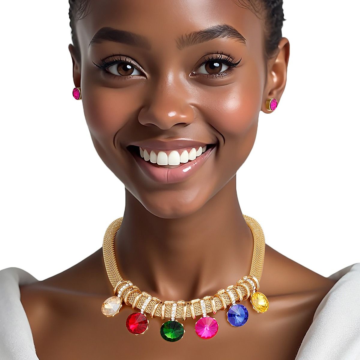 Choker Gold Mesh Multicolor Crystal Slide Necklace