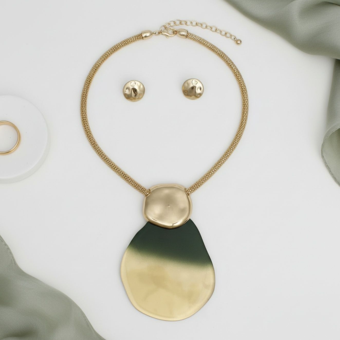 Pendant Green Ombre Organic Teardrop Necklace