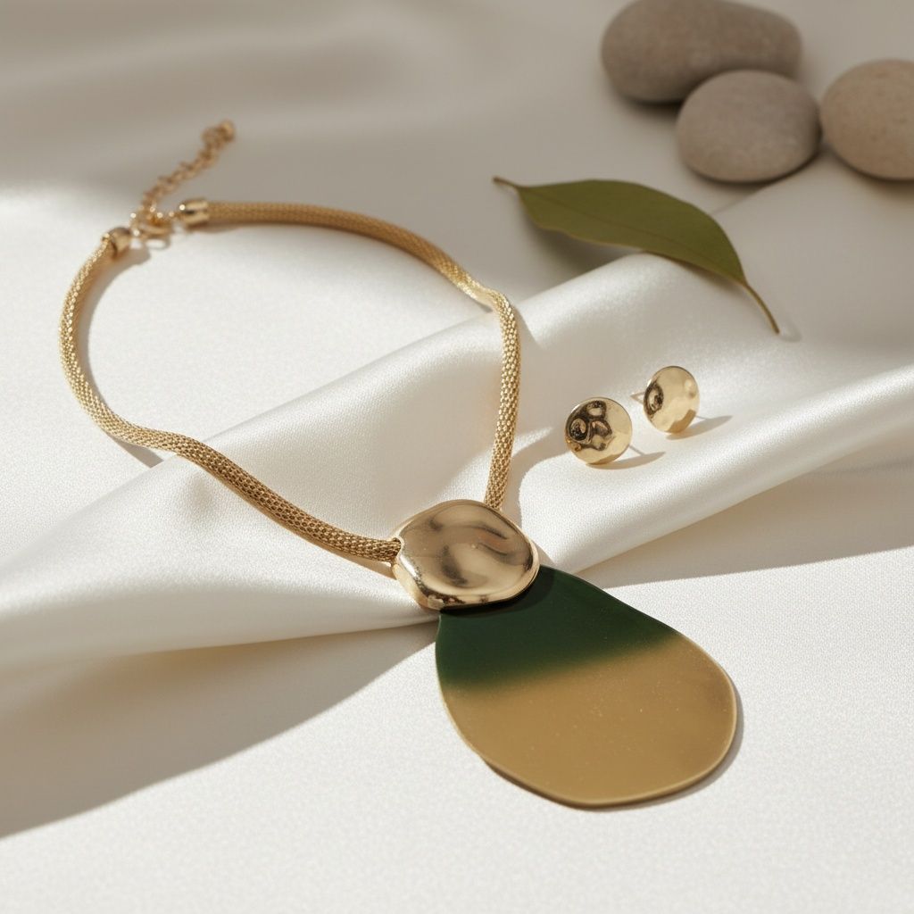 Pendant Green Ombre Organic Teardrop Necklace