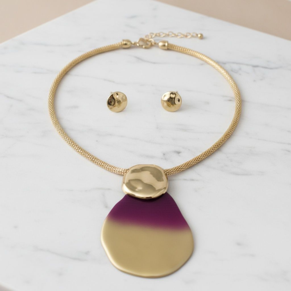 Pendant Purple Ombre Organic Teardrop Necklace