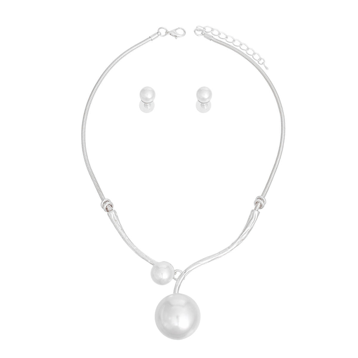 Necklace Silver Snake Chain Pearl Set for Women