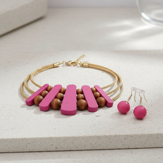 Necklace Fuchsia Wood Choker Set for Women