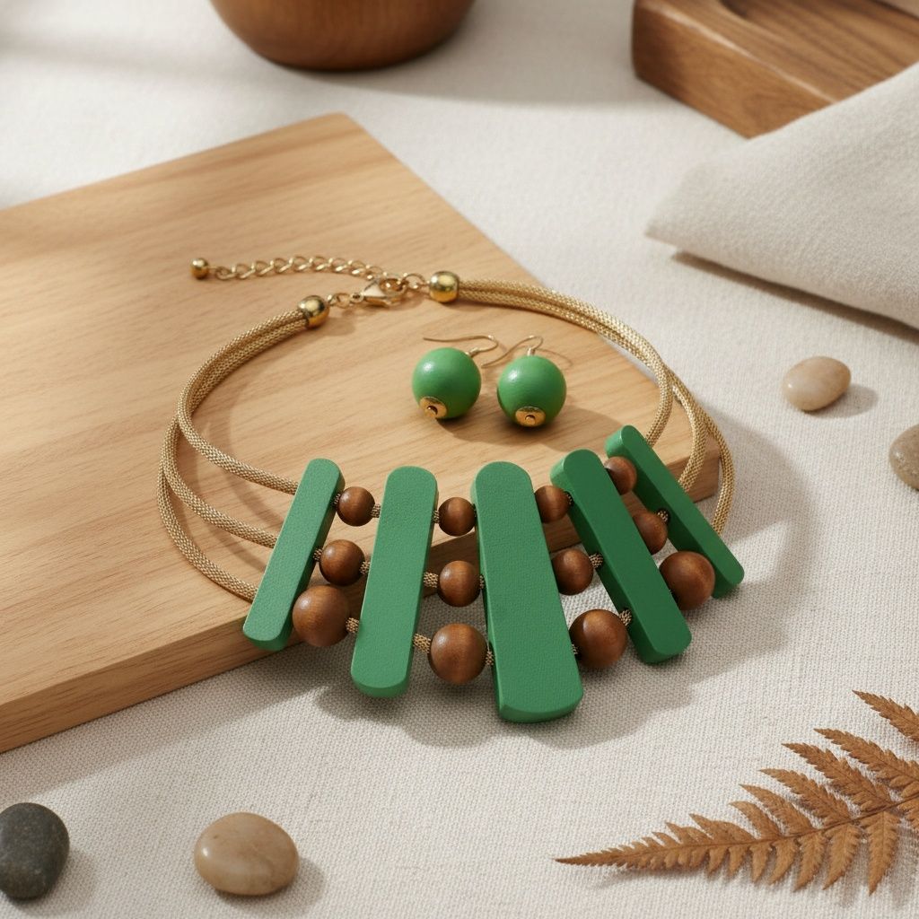 Necklace Green Wood Choker Set for Women