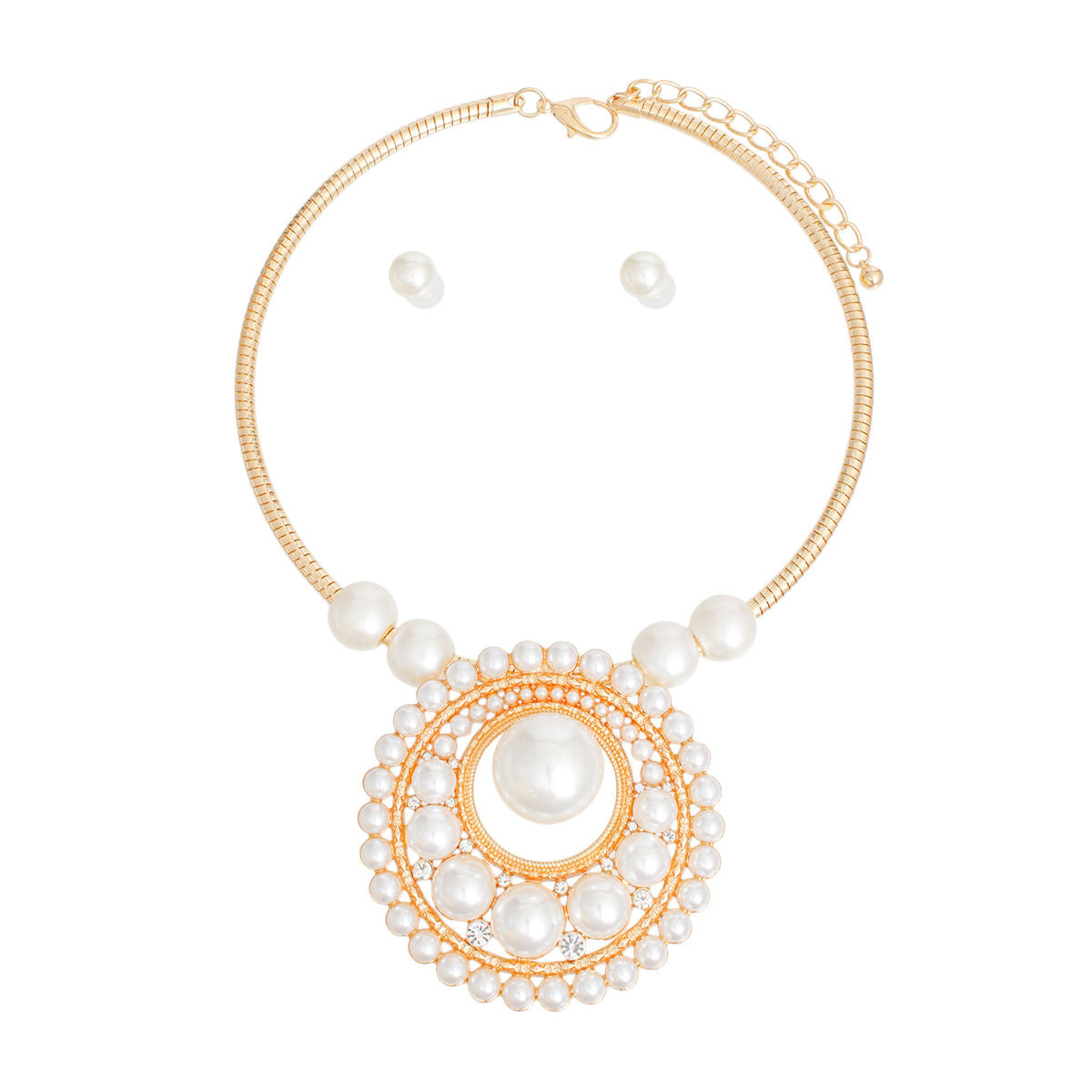 Pendant Necklace Gold Pearl Circular Set for Women
