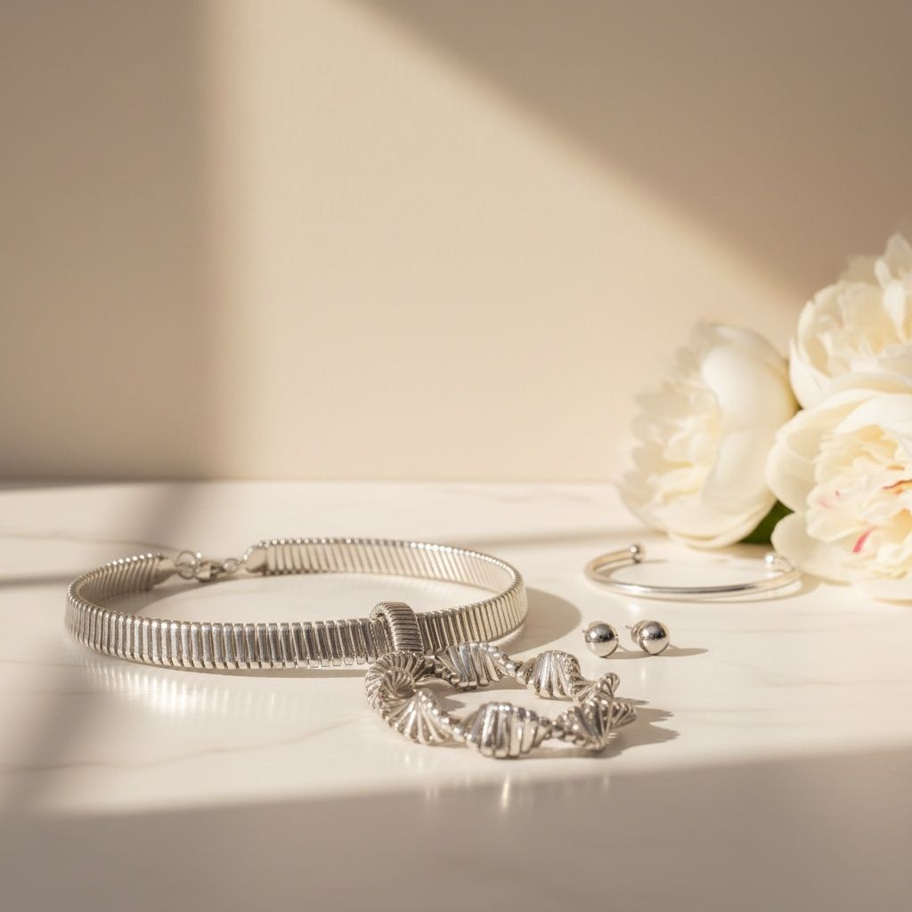 Choker Silver Ribbed Link Twisted Pendant Necklace