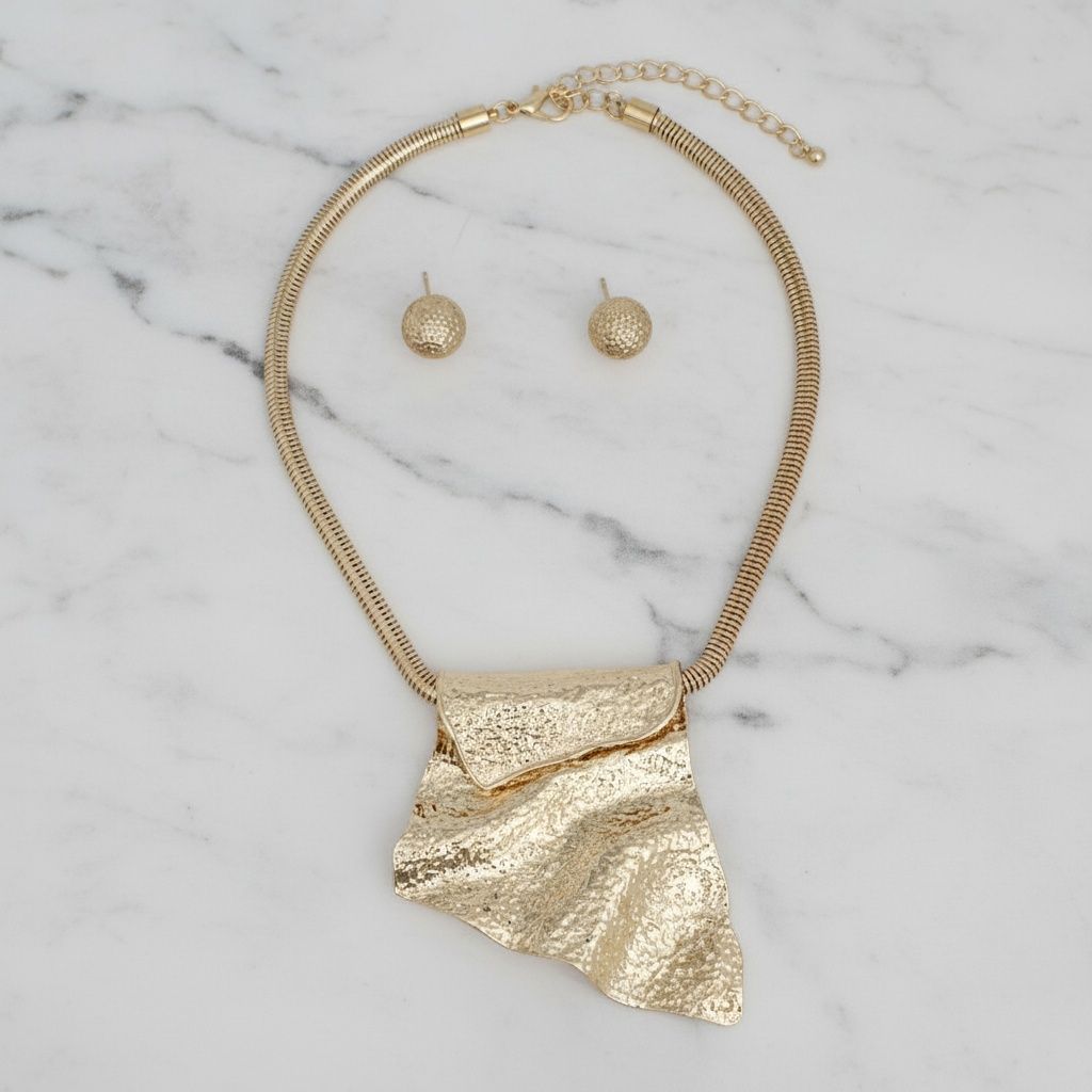 Power Pendant Gold Folded Metal Modern Necklace