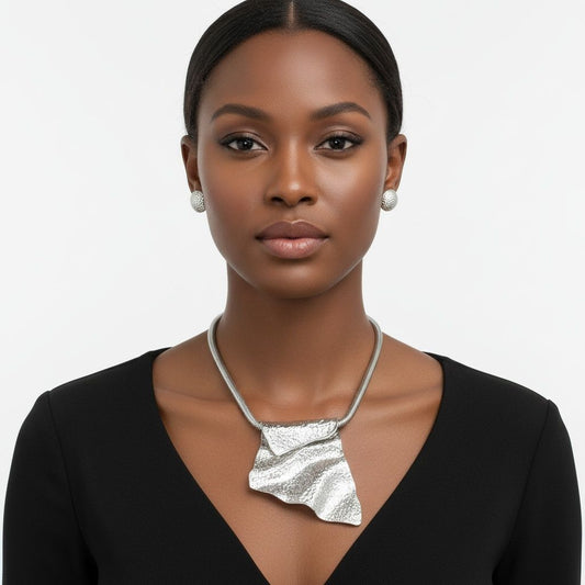 Power Pendant Silver Folded Metal Modern Necklace