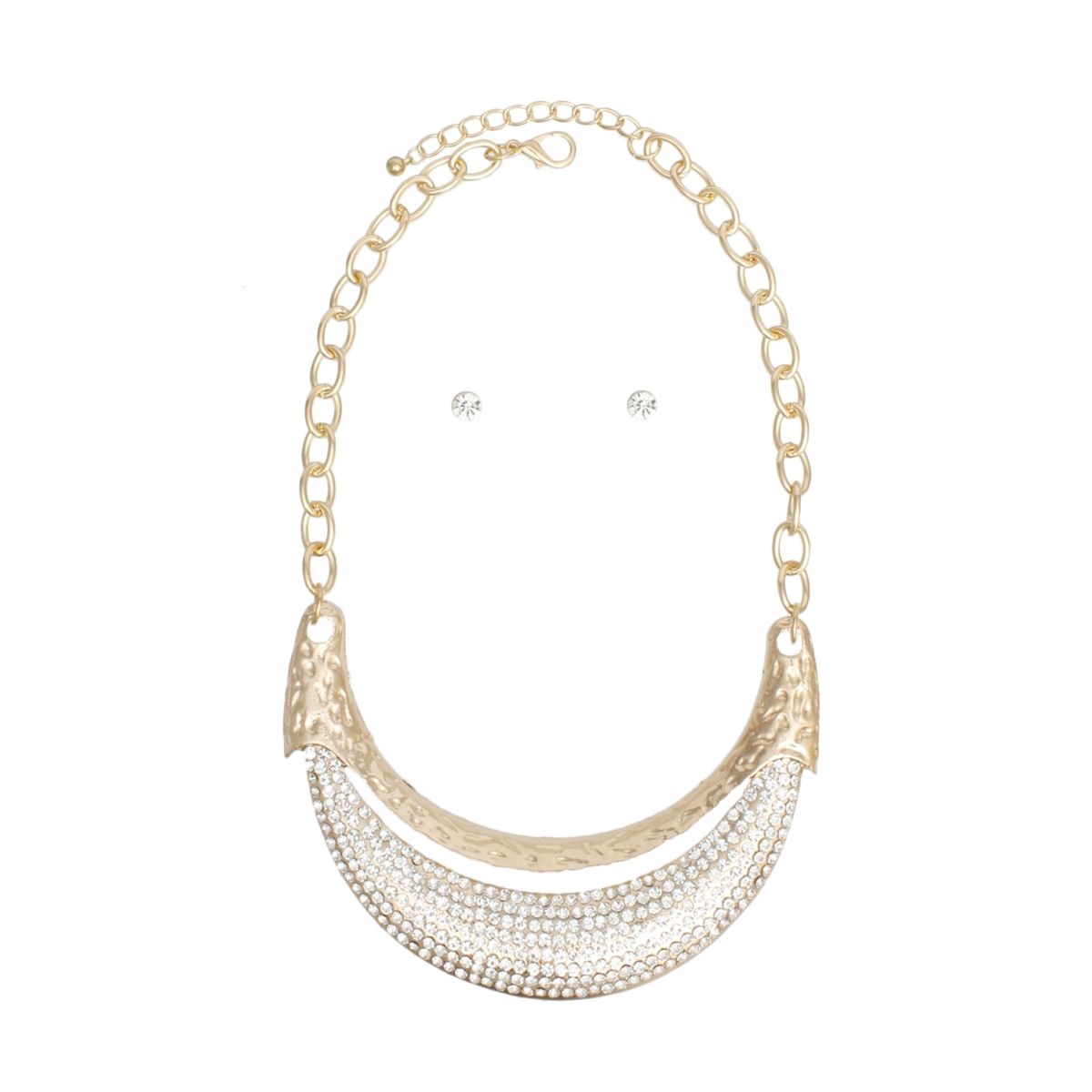 Bib High Shine Rigid Gold Plate Bling Necklace
