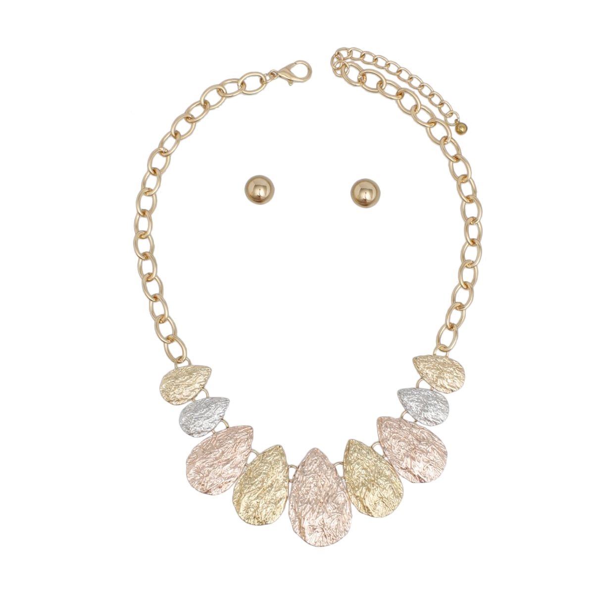 Chain Multi Heavy Crinkle Metal Teardrop Necklace