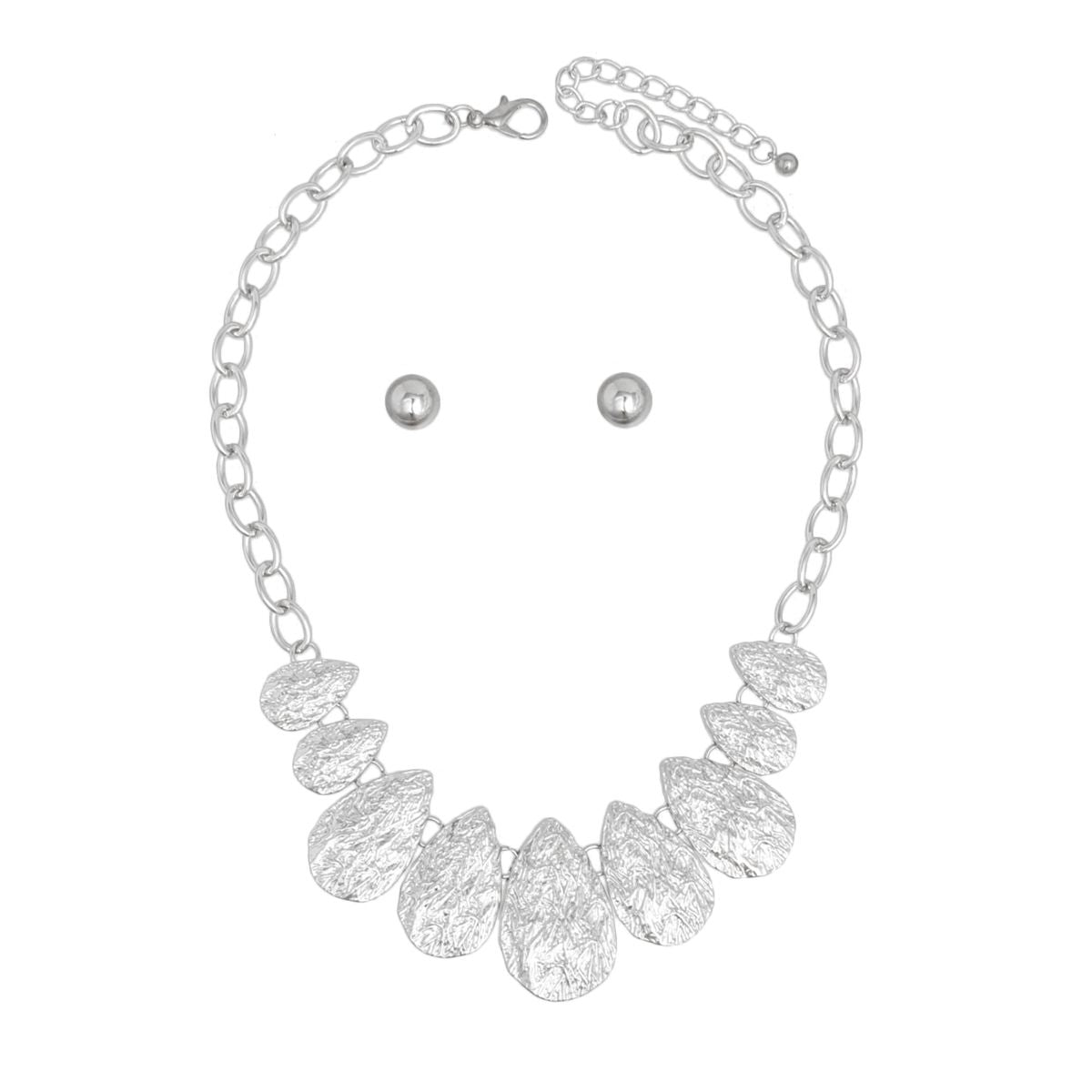 Chain Silver Heavy Crinkle Metal Teardrop Necklace