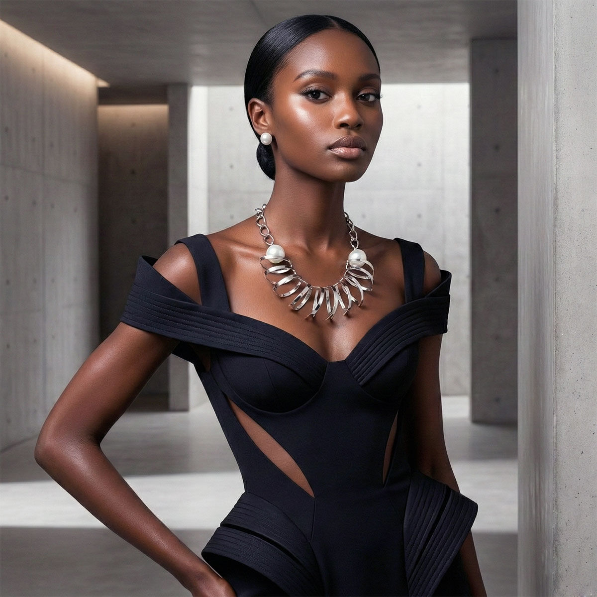 Sculpted Couture Silver Spiral Metal XL Necklace