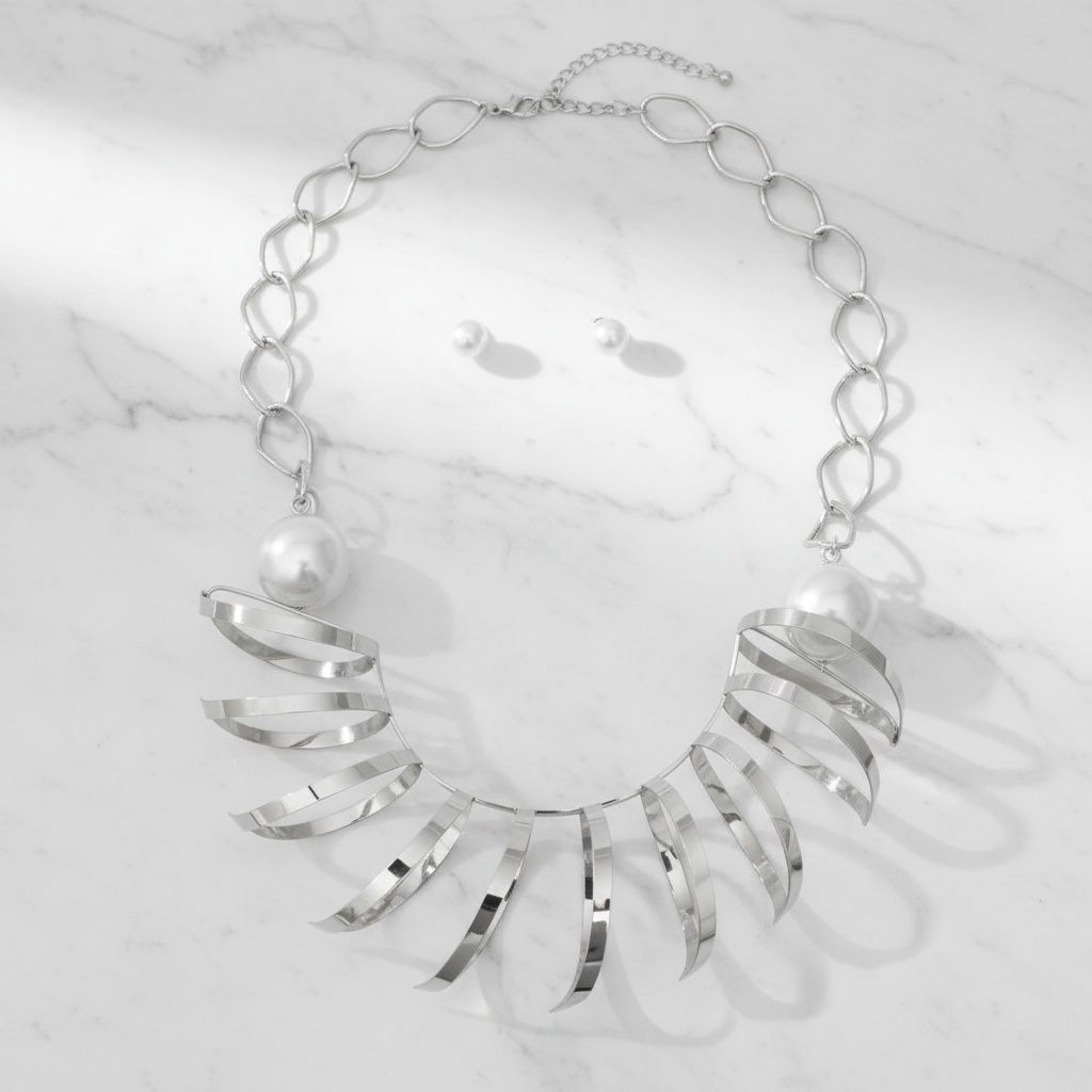 Sculpted Couture Silver Spiral Metal XL Necklace