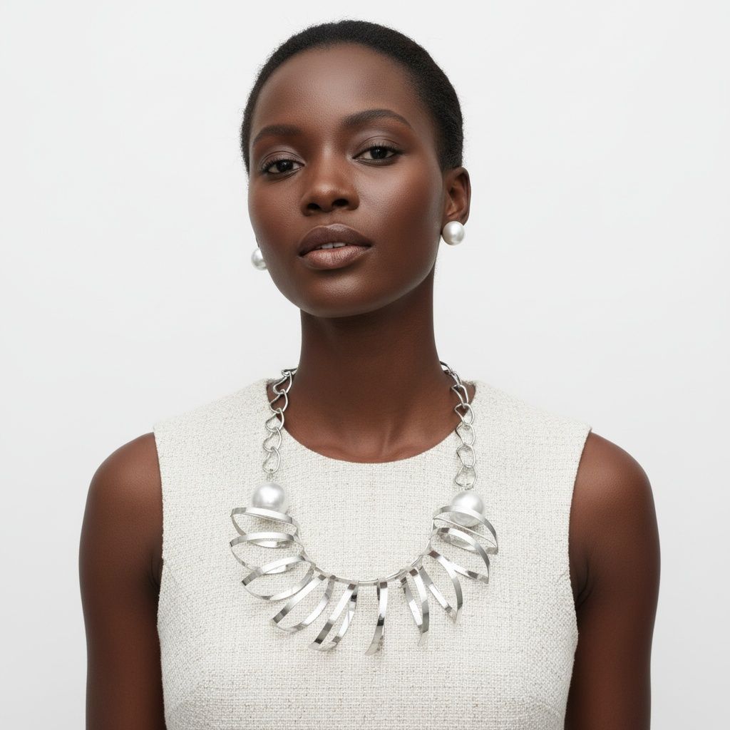 Sculpted Couture Silver Spiral Metal XL Necklace