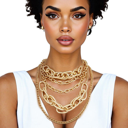Layered Chain Gold Multi Link 5 Strand Necklace