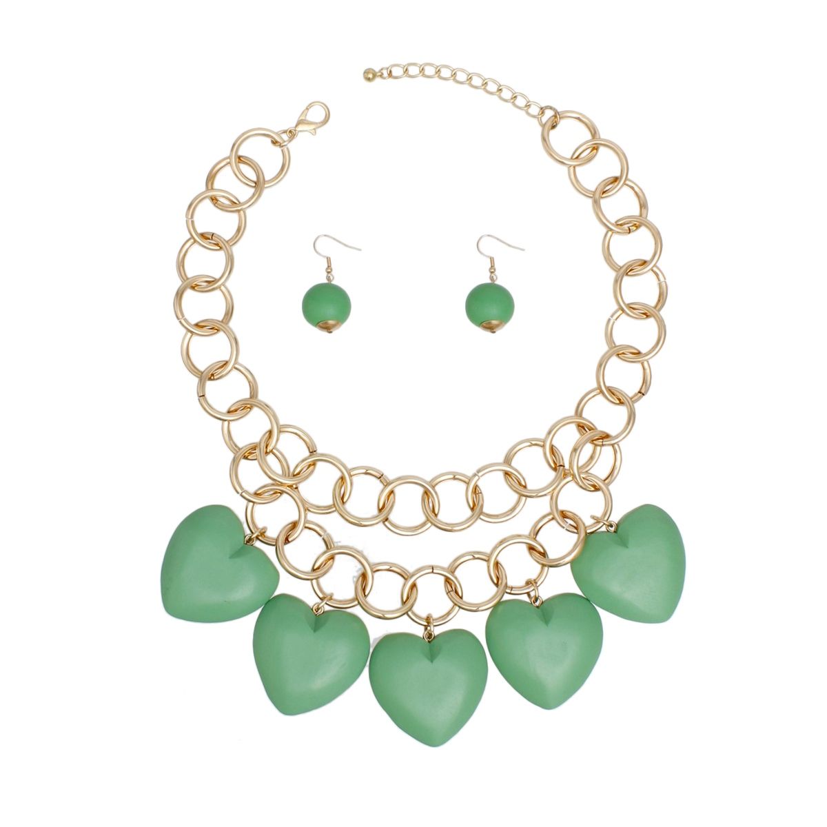 Bib Chunky Green Wooden Heart Bead Necklace