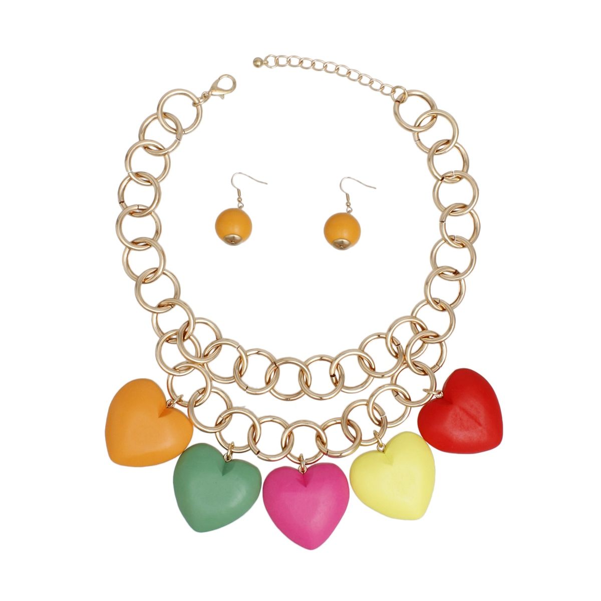 Bib Chunky Rainbow Wooden Heart Bead Necklace