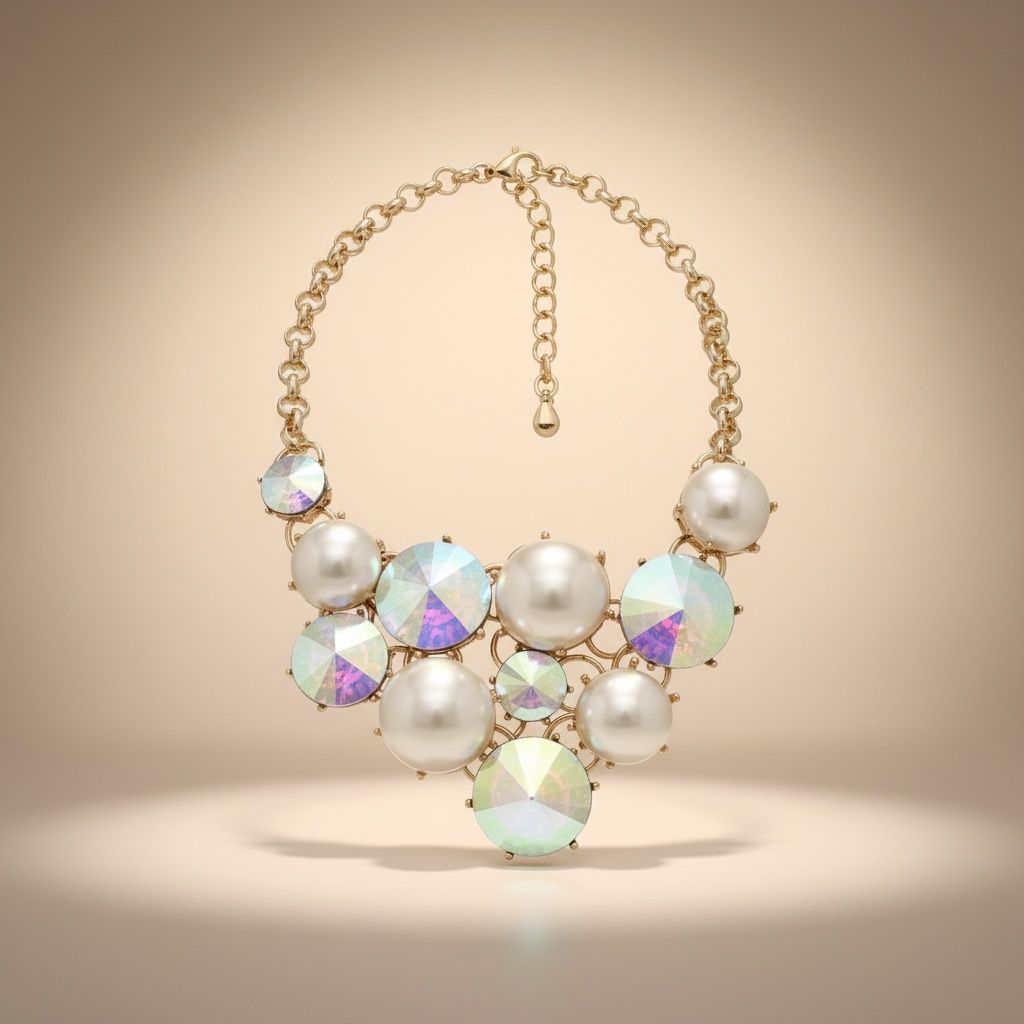 Bib Chunky Aurbo Crystal Pearl Evening Necklace