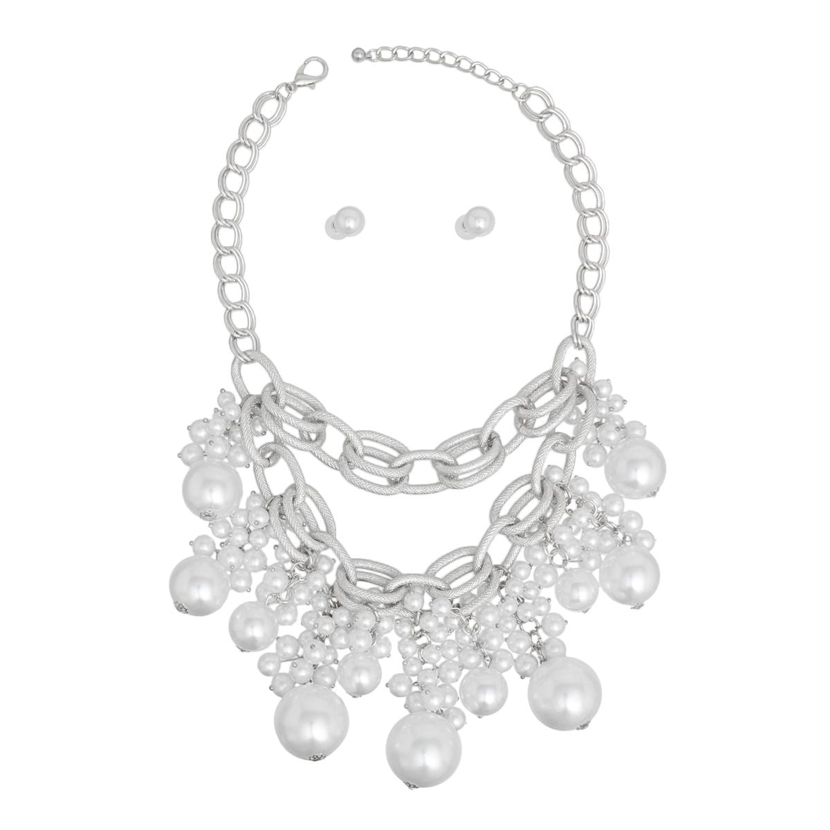 Bib Dreamy Drop White Pearl Silver Chain Necklace