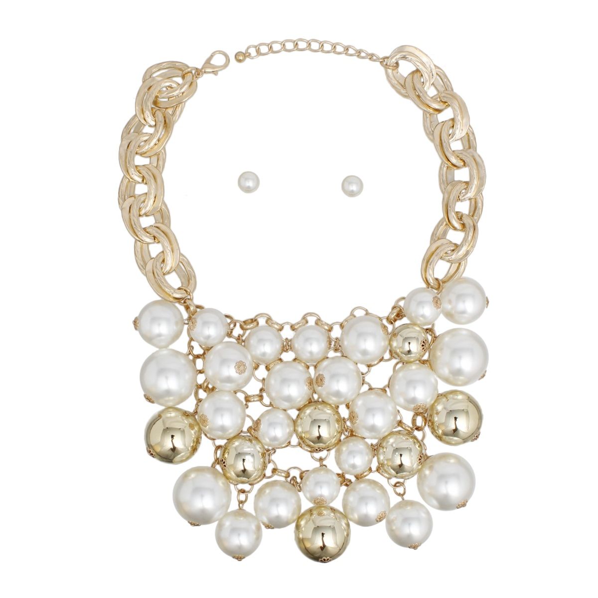 Bib Opulent Cream Pearl Gold Chainmaille Necklace