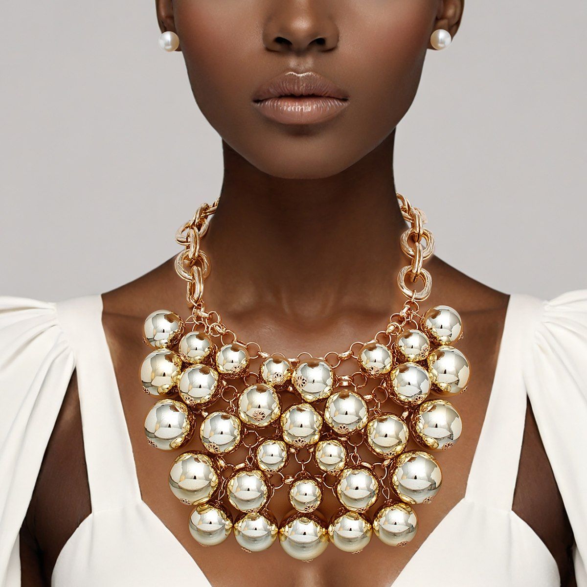 Bib Opulent Ball Bead Gold Chainmaille Necklace