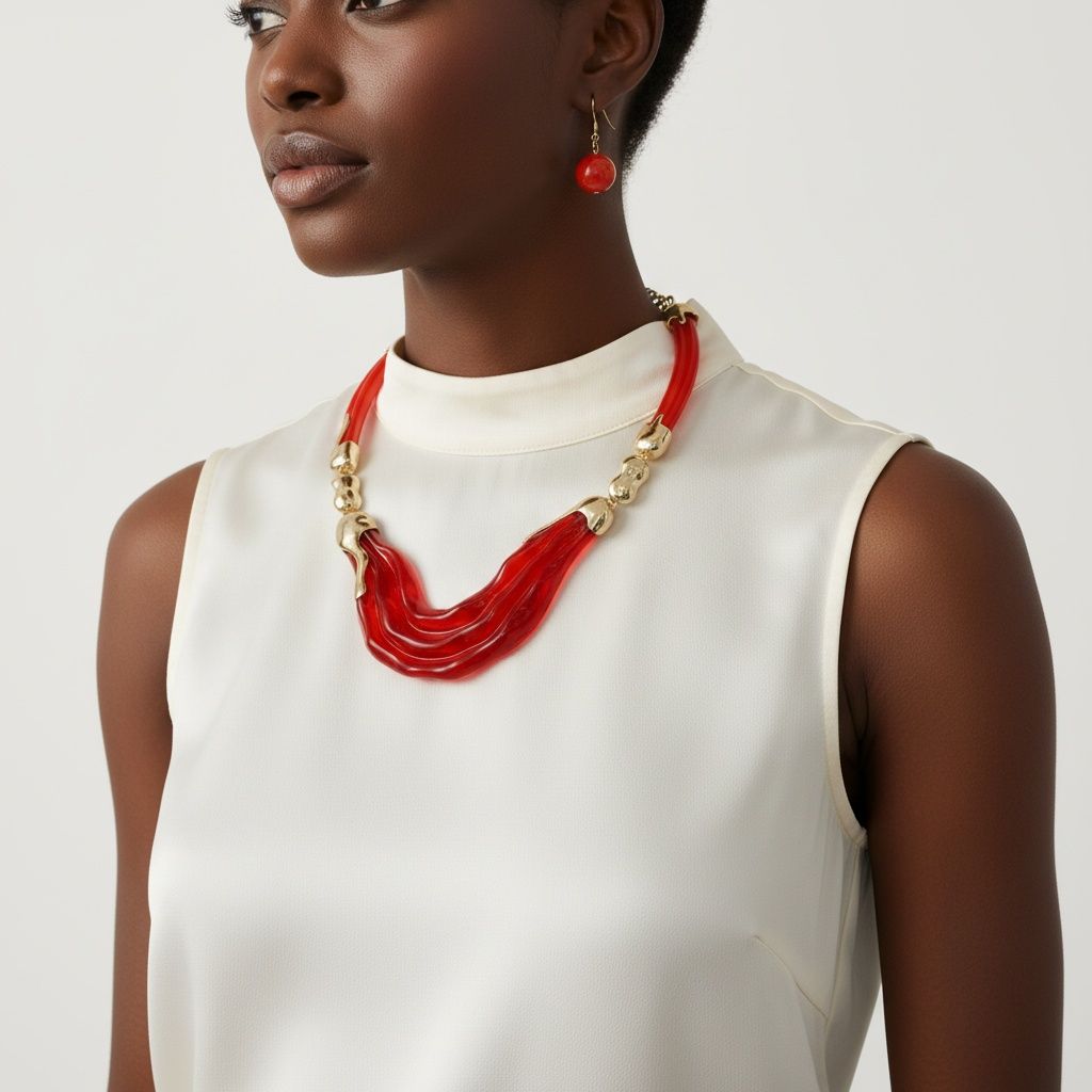 Bib Transparent Red Melted Design Necklace