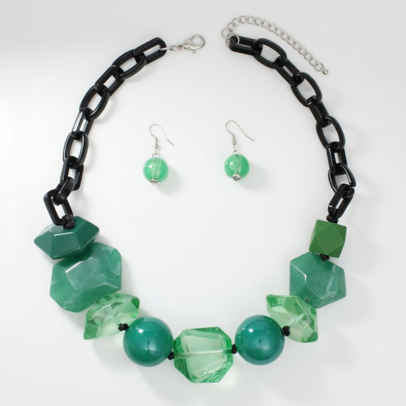 Beaded Green Chunky Mixed Bead Tribal Necklace