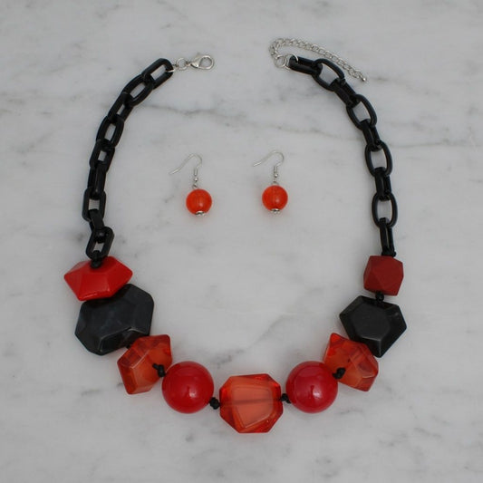 Beaded Red Chunky Mixed Bead Tribal Necklace