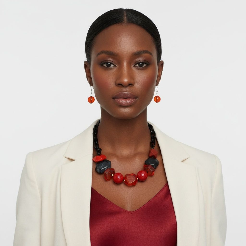 Beaded Red Chunky Mixed Bead Tribal Necklace