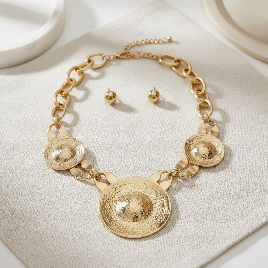Bib Oversized Gold Sculptural Metal Disc Necklace