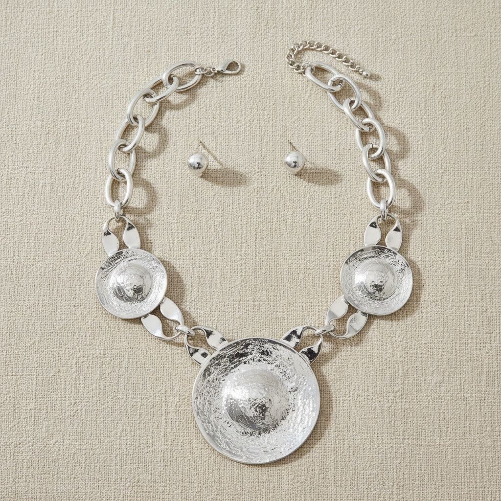 Bib Oversized Silver Sculptural Metal Disc Necklace