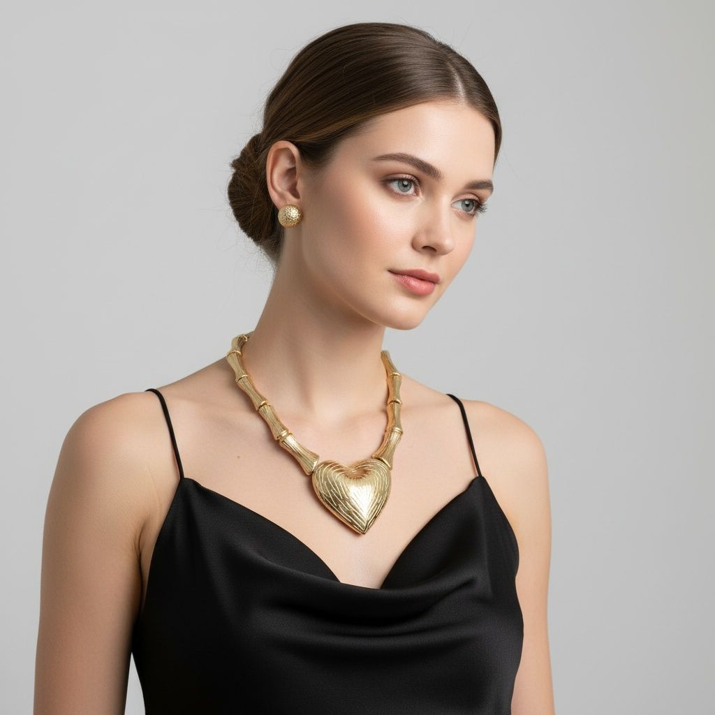 Pendant Gold Bamboo Heart Modern Love Necklace