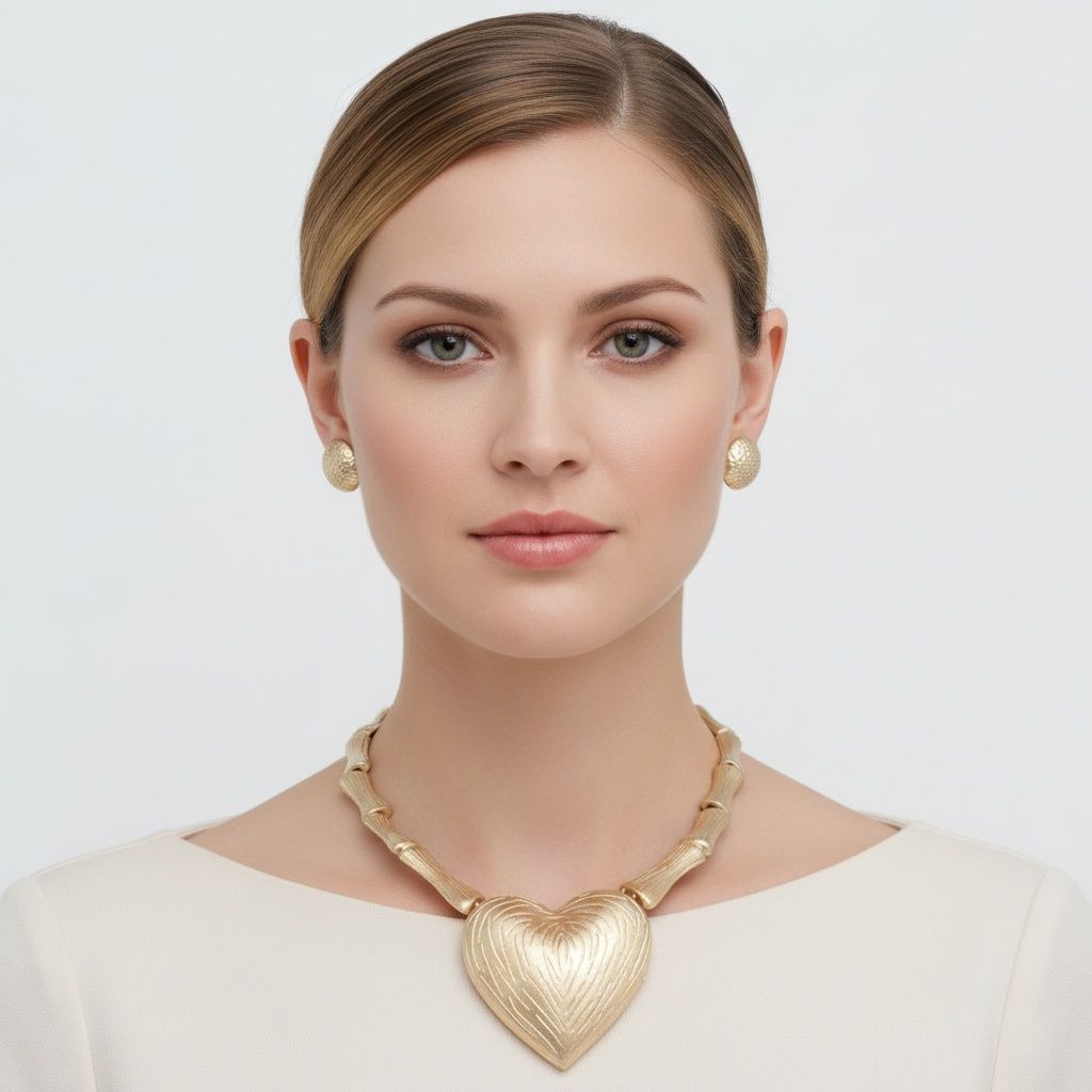 Pendant Matte Gold Bamboo Heart Modern Necklace
