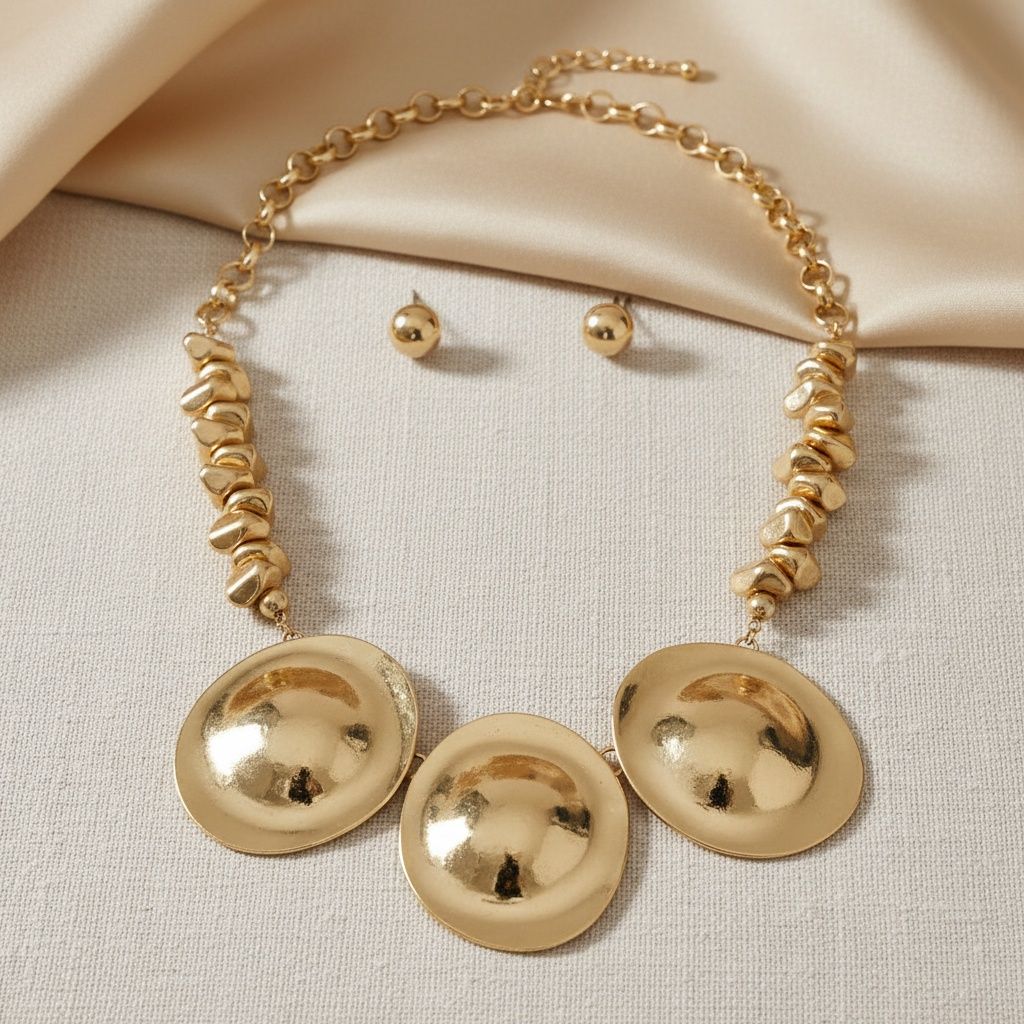 Bib Polished Gold Sculptural Metal Disc Necklace