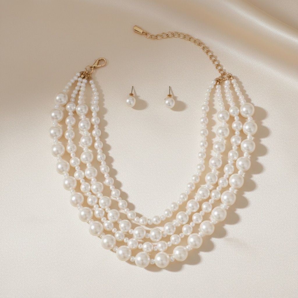 Cream Pearl Sophisticated 4 Layer Classic Necklace