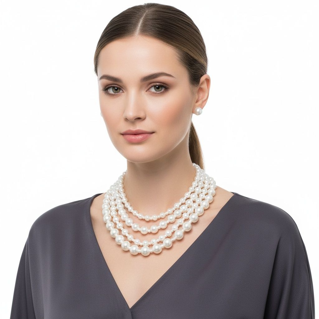 Cream Pearl Sophisticated 4 Layer Classic Necklace
