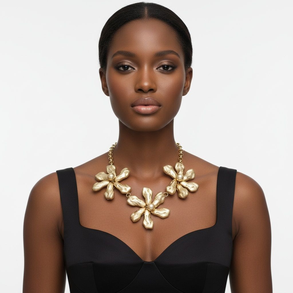 Bib Matte Gold Chunky Floral Organic Necklace