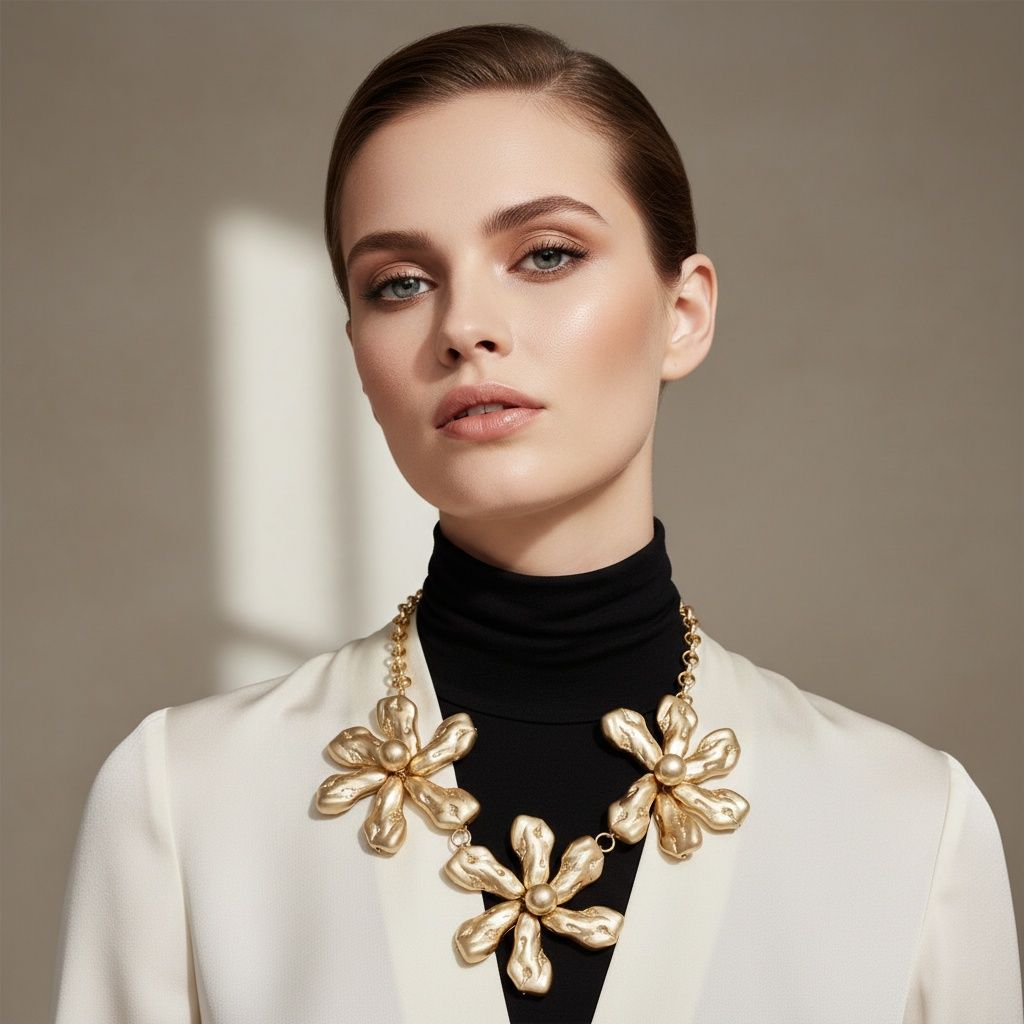 Bib Matte Gold Chunky Floral Organic Necklace