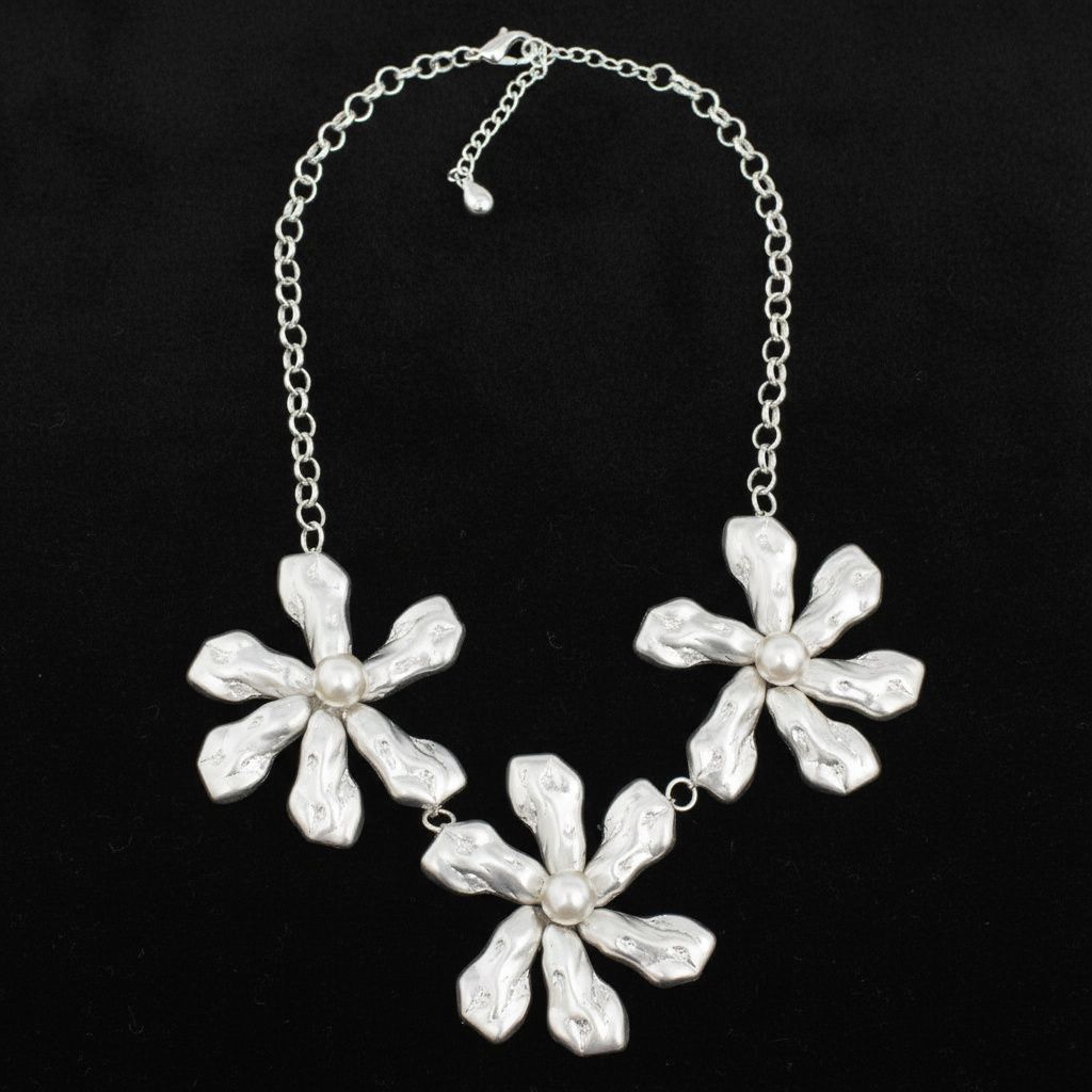Bib Matte Silver Chunky Floral Organic Necklace