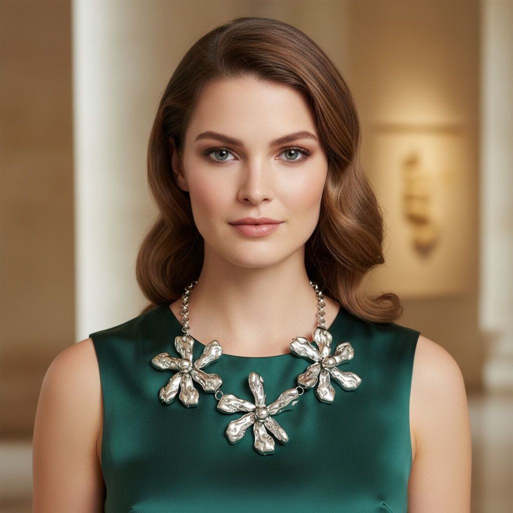 Bib Silver Chunky Floral Organic Petal Necklace