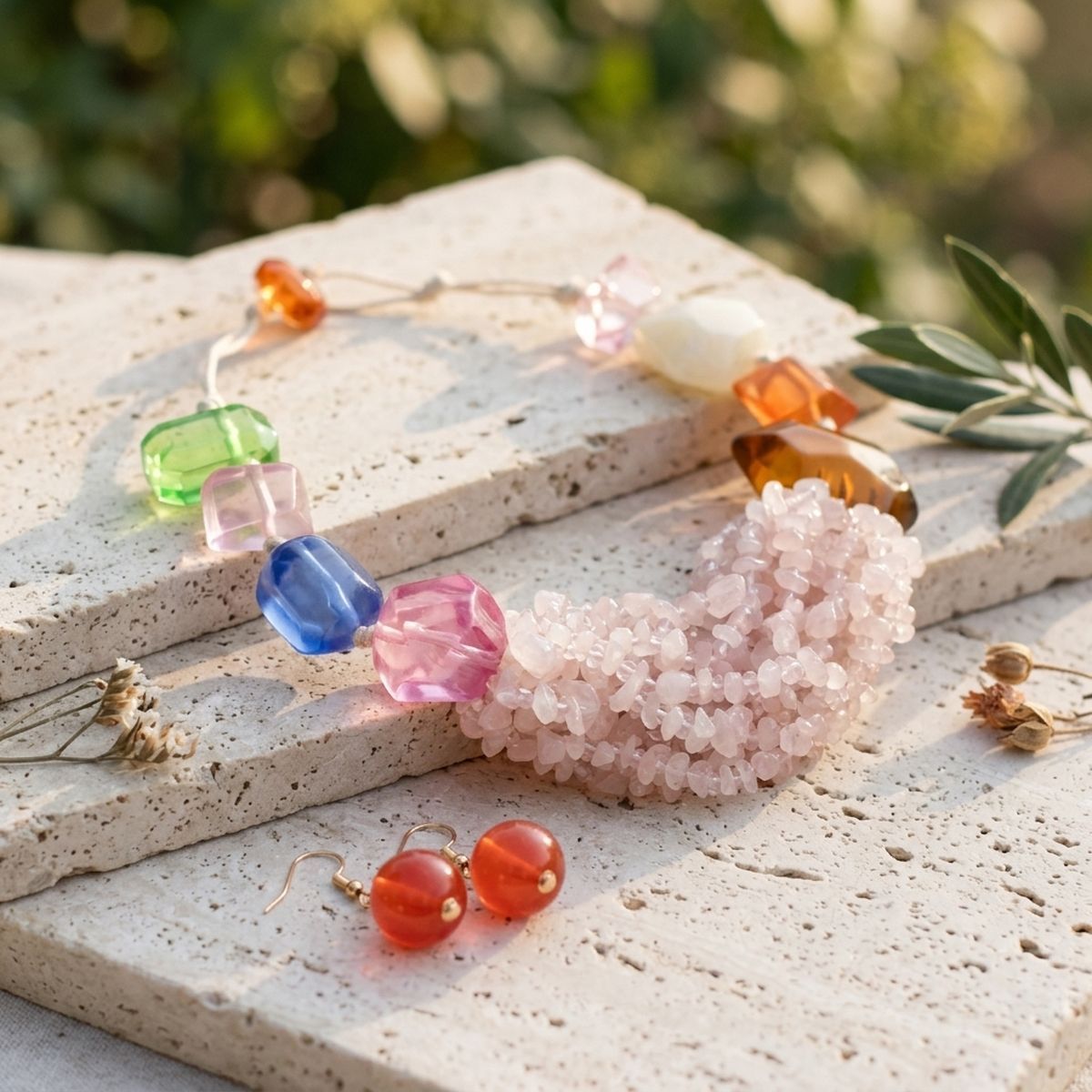 Colorful Geometric 21 Layer Stone Bead Necklace