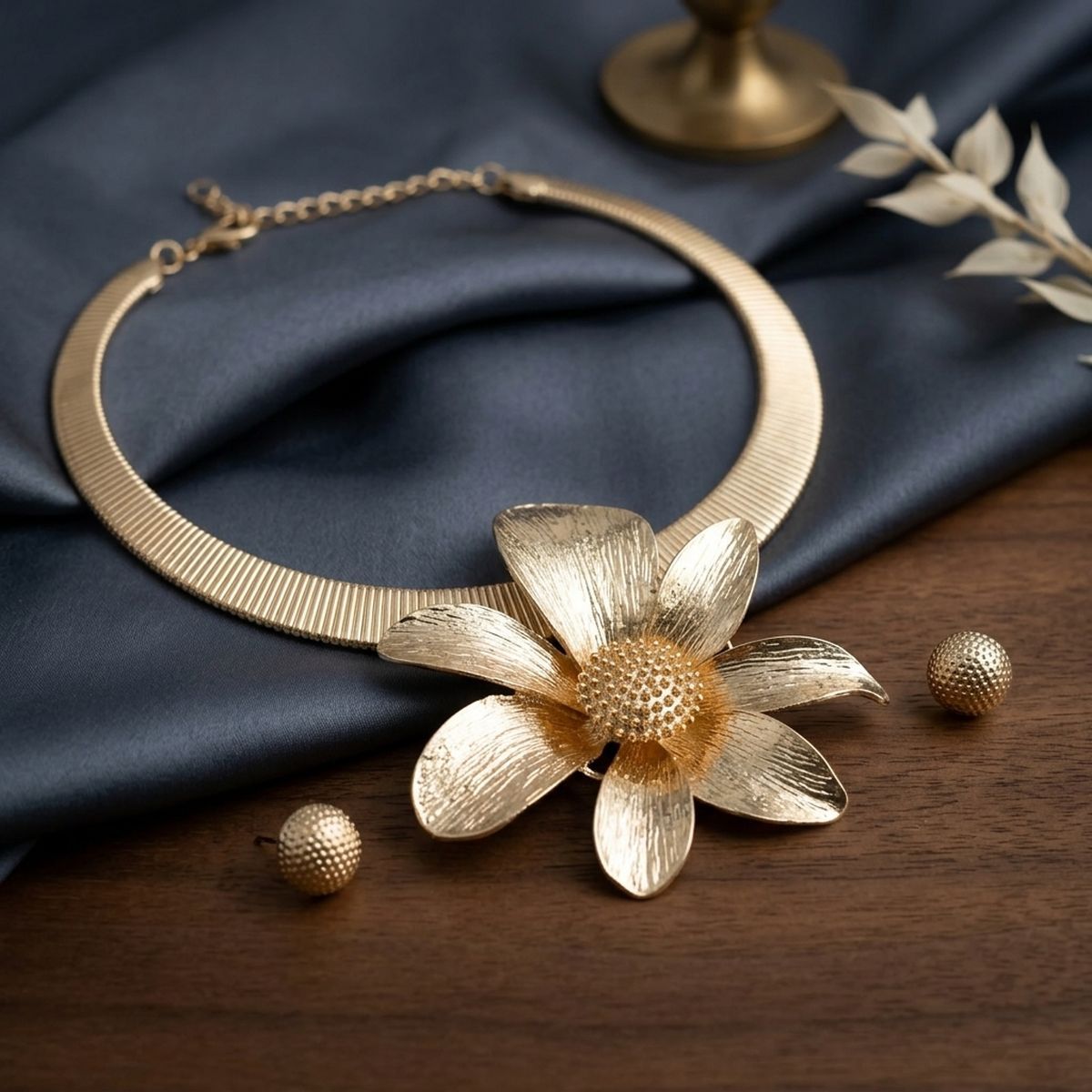 Pendant Gold Dimensional Flower Omega Necklace