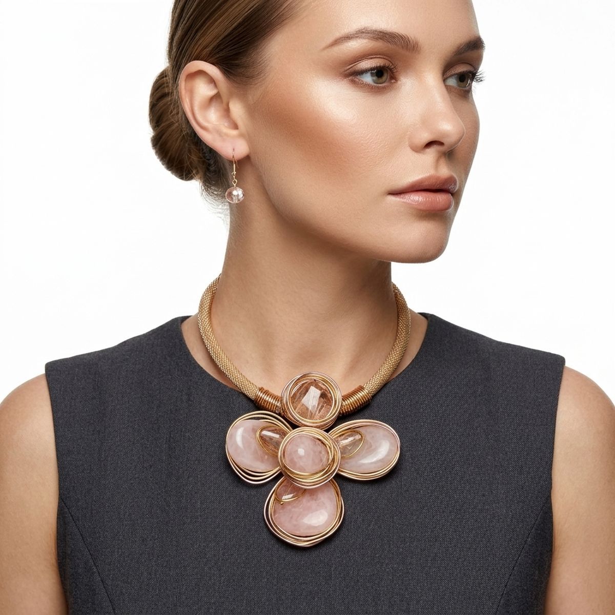 Soft Pink Flower Pendant Handmade Necklace