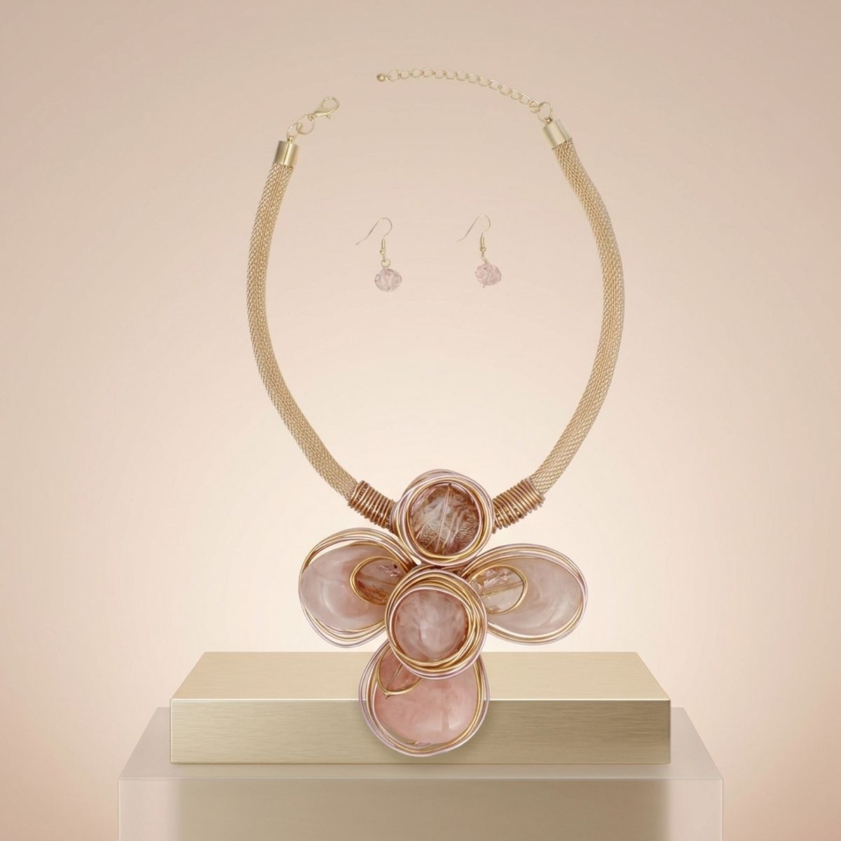 Soft Pink Flower Pendant Handmade Necklace