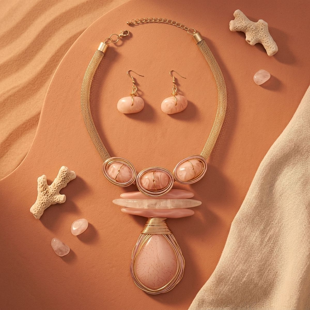Soft Pink Teardrop Pendant Handmade Necklace