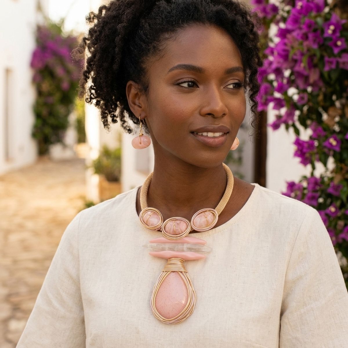 Soft Pink Teardrop Pendant Handmade Necklace
