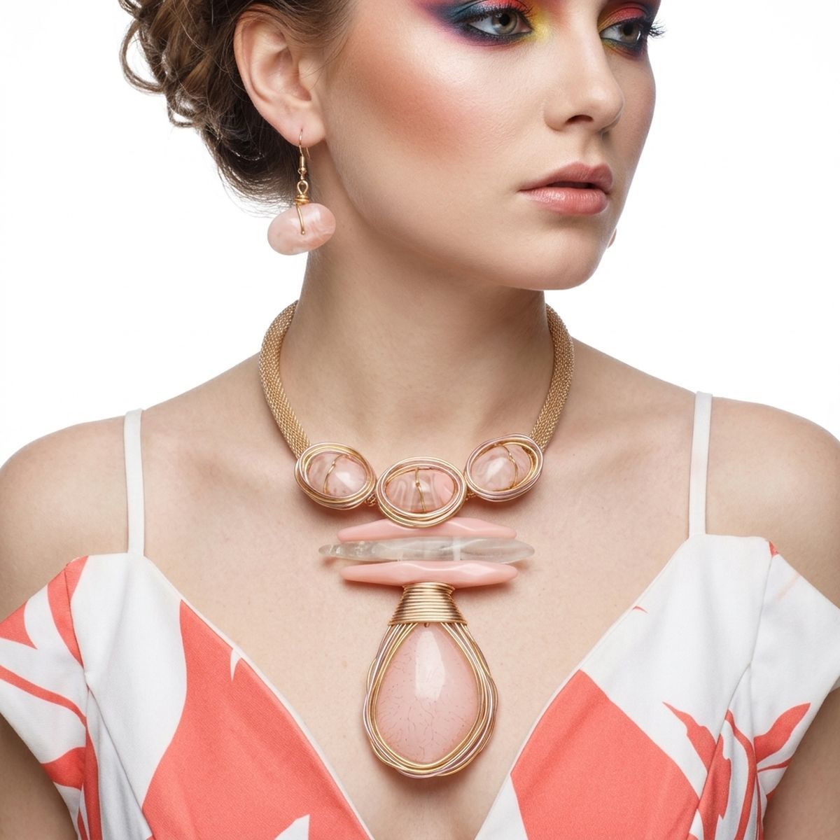 Soft Pink Teardrop Pendant Handmade Necklace