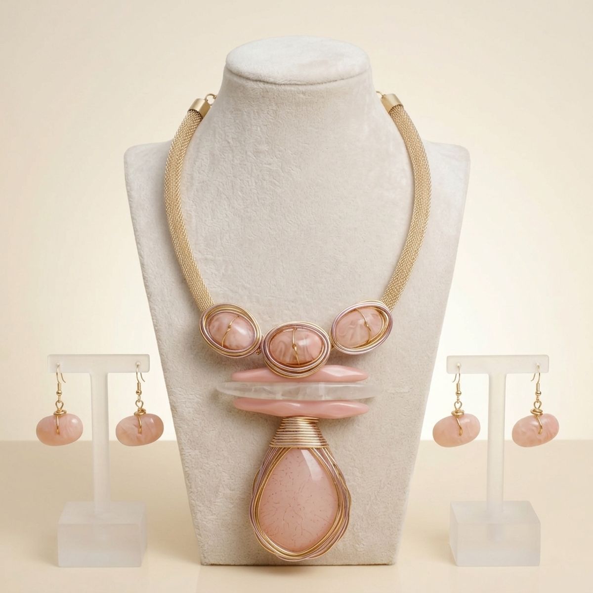 Soft Pink Teardrop Pendant Handmade Necklace